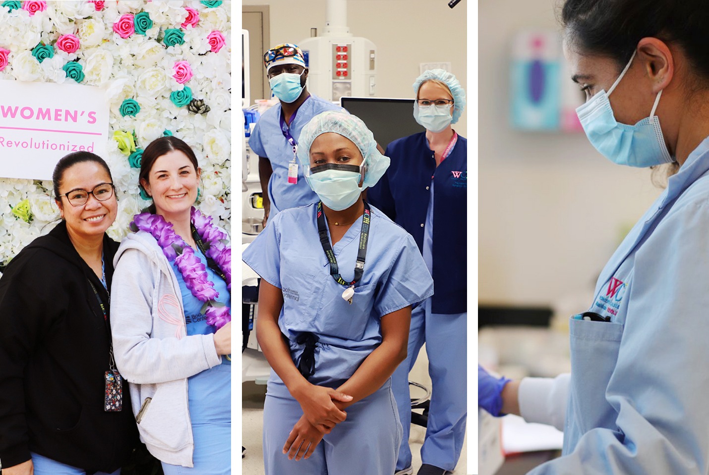 a collage of people working at the hospital